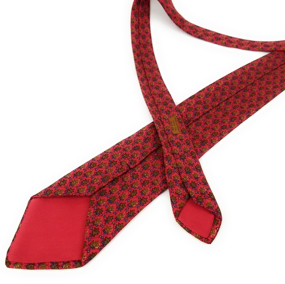 HERMES PARIS Tie 7072 TA Red Burnt Orange Oak Leaf - Picture 5 of 6